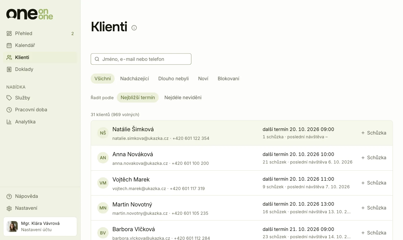 Ukázka Online pracovny: klienti